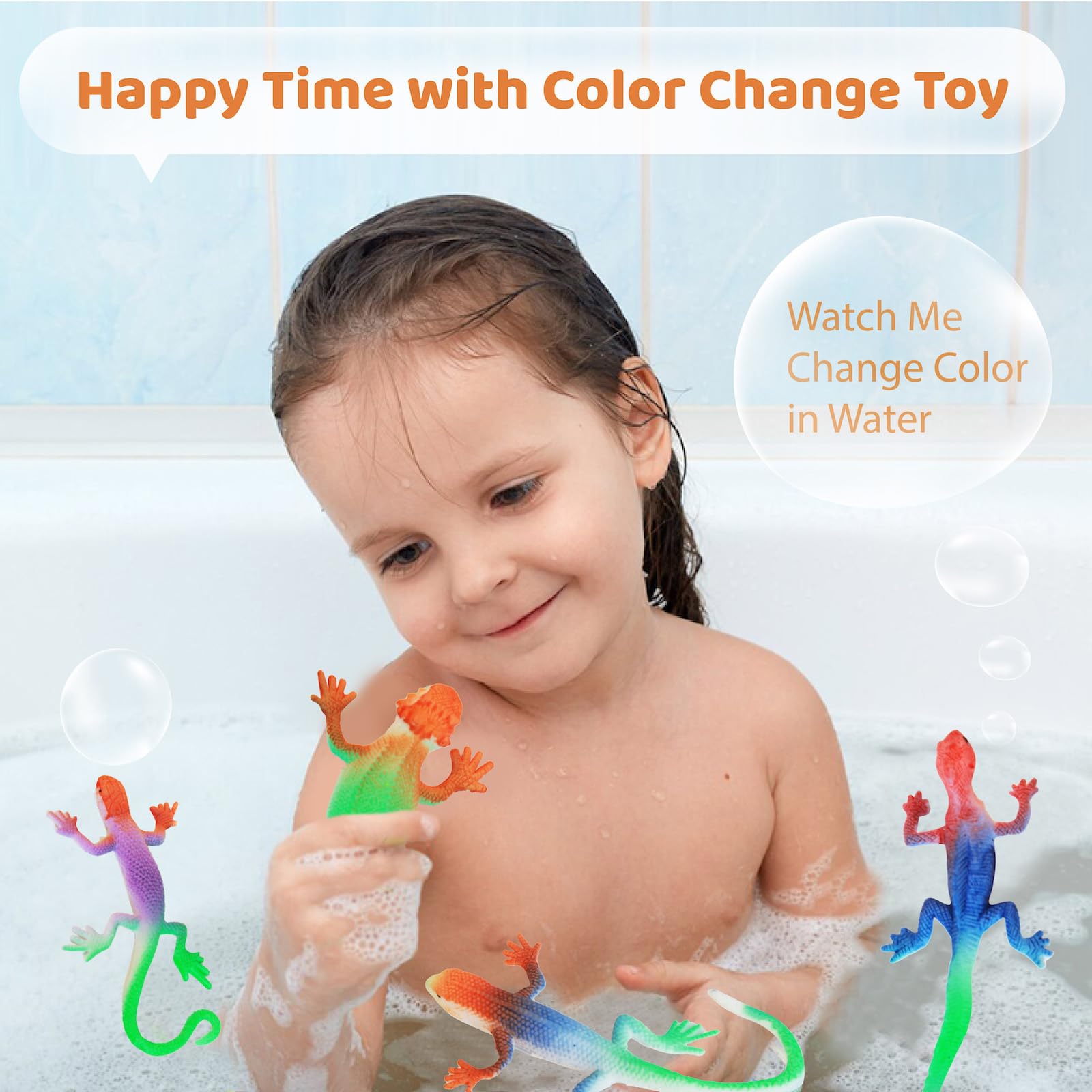 16 Pack Color Changing Lizard Bath Toys – Thermochromic Water Toys for Kids Age 3+