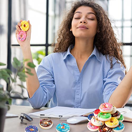 16-Pack Rainbow Donut Stress Balls – Soft PU Foam Squeeze Toys for Stress Relief, Party Favors & Pretend Play