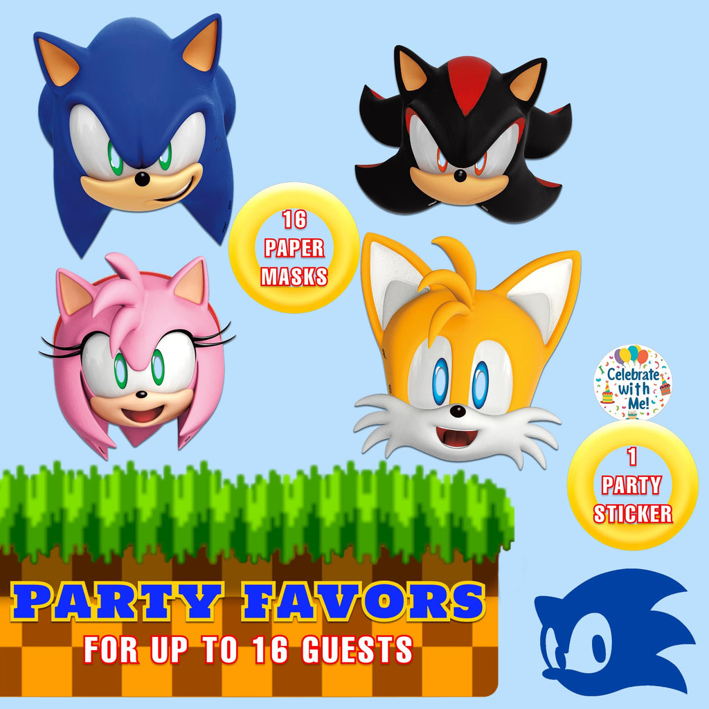 16-Pack Sonic the Hedgehog Party Masks with Sticker - Officially Licensed Birthday Supplies