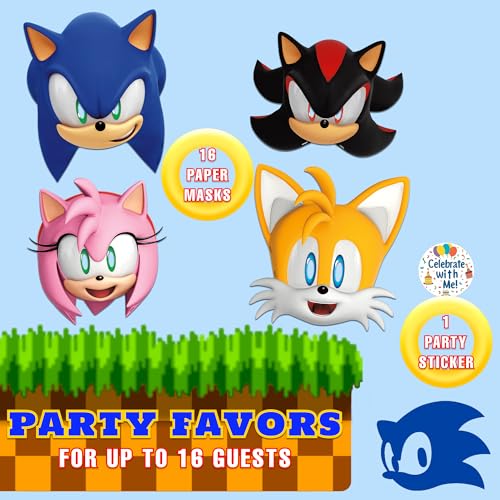 16-Pack Sonic the Hedgehog Party Masks with Sticker - Officially Licensed Birthday Supplies