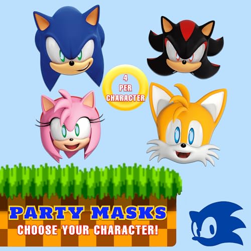 16-Pack Sonic the Hedgehog Party Masks with Sticker - Officially Licensed Birthday Supplies