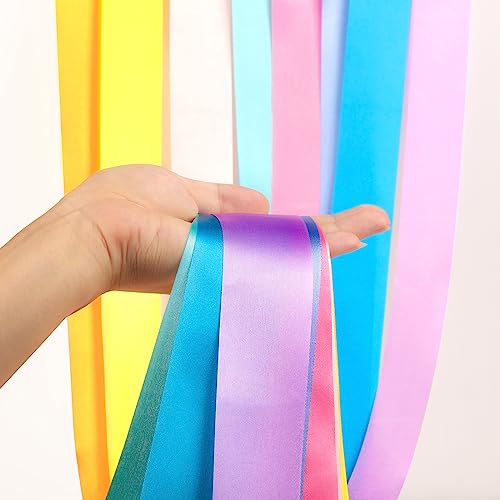 16 Pastel Rainbow Gymnastics Dance Ribbons for Kids Party Favors – 8 Colors, 6.5ft Satin Silk Ribbon Wands
