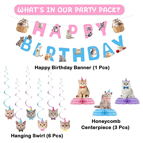 16 Pcs Cat Birthday Party Decorations Set - Banner, Cutouts, Swirls & Centerpieces