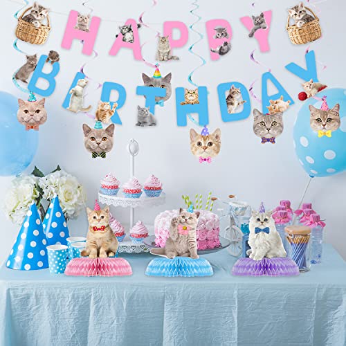 16 Pcs Cat Birthday Party Decorations Set - Banner, Cutouts, Swirls & Centerpieces