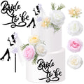 16-Piece Bride to Be Cake Topper Set - Black Acrylic Silhouette with Flowers for Bachelorette Parties, Bridal Showers