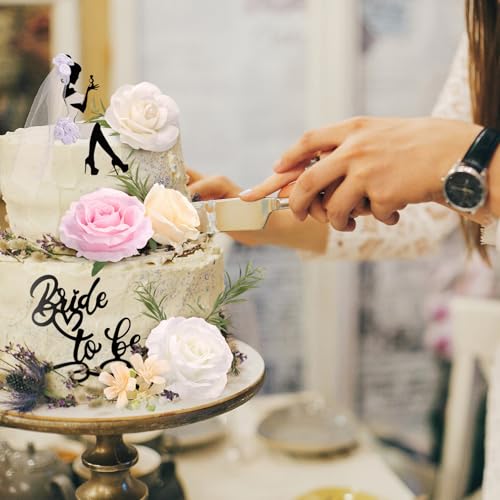 16-Piece Bride to Be Cake Topper Set - Black Acrylic Silhouette with Flowers for Bachelorette Parties, Bridal Showers