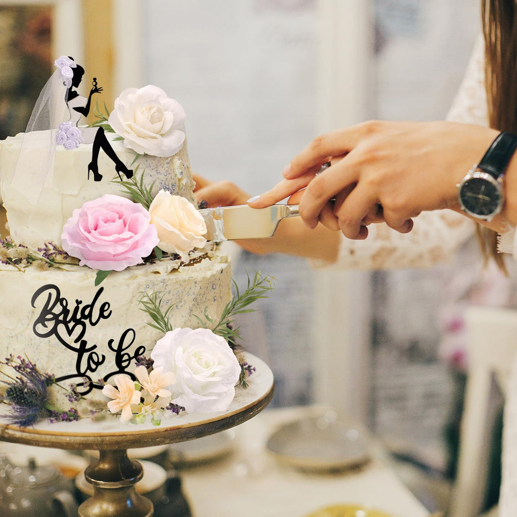 16-Piece Bride to Be Cake Topper Set - Black Acrylic Silhouette with Flowers for Bachelorette Parties, Bridal Showers