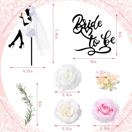 16-Piece Bride to Be Cake Topper Set - Black Acrylic Silhouette with Flowers for Bachelorette Parties, Bridal Showers