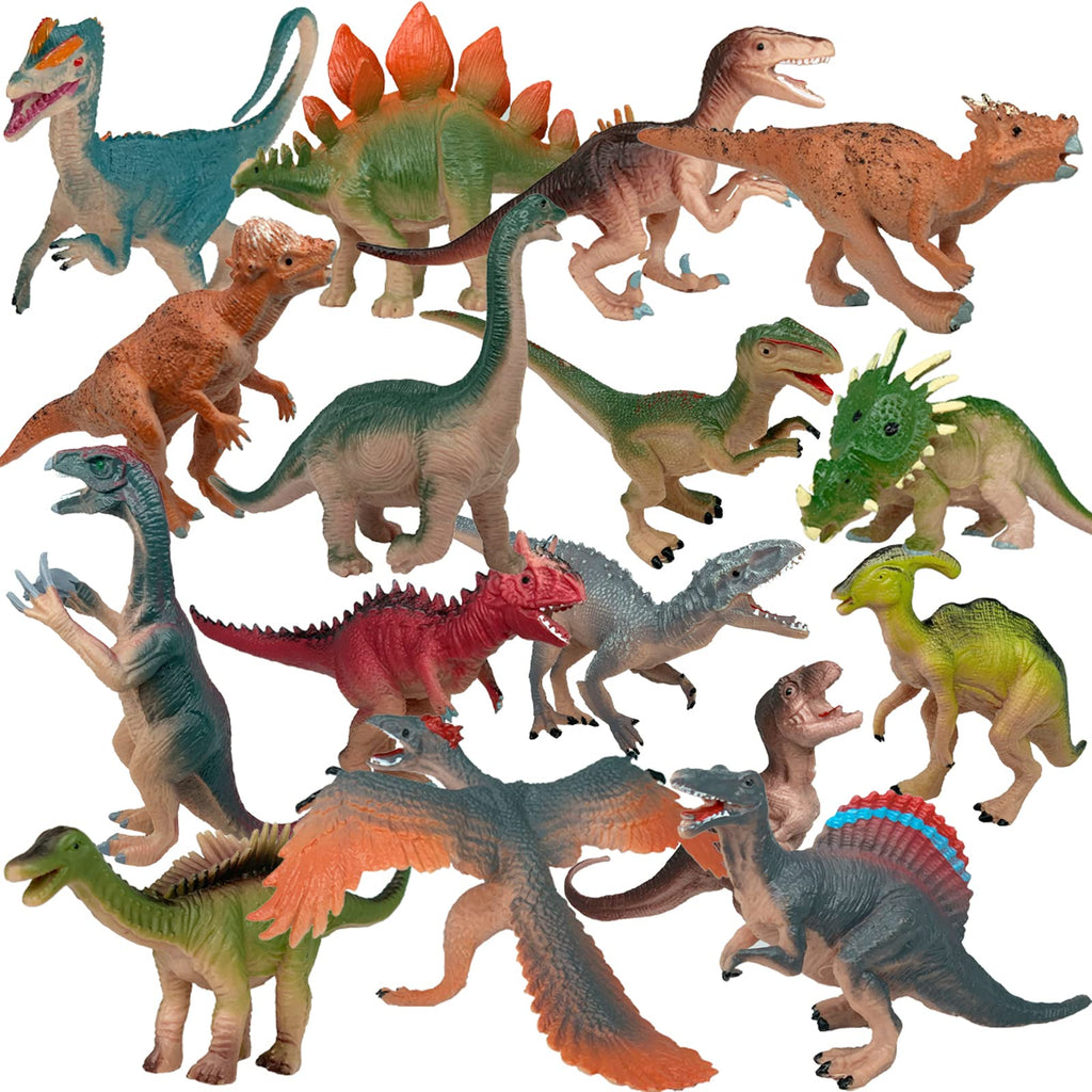 16-Piece Dinosaur Figures Set by Gemini&Genius – Party Favors, Cake Toppers & Gifts
