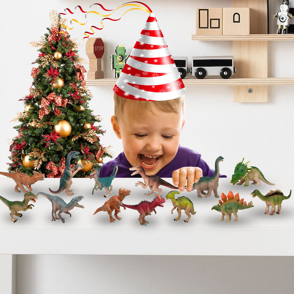 16-Piece Dinosaur Figures Set by Gemini&Genius – Party Favors, Cake Toppers & Gifts