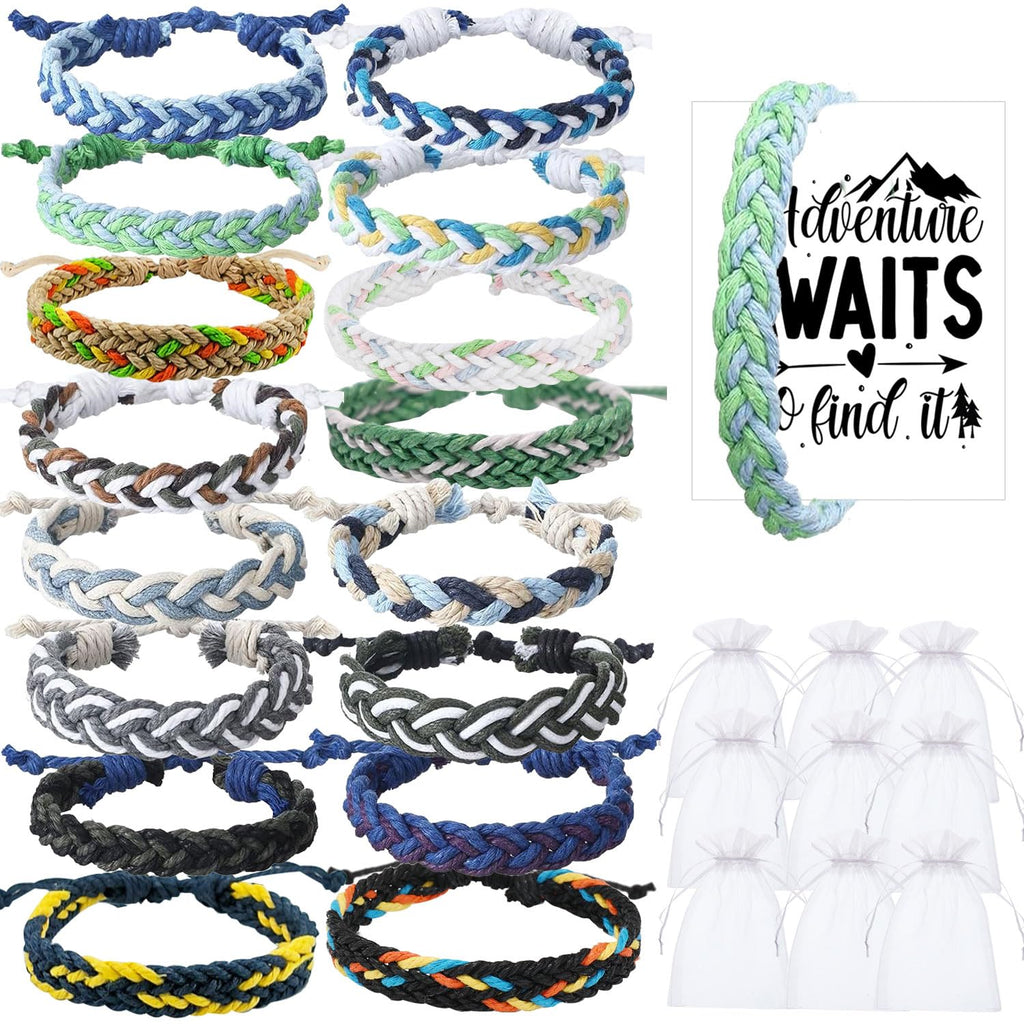 16-Piece Handmade Friendship Bracelet Set – Braided Adjustable Party Favors with Cards