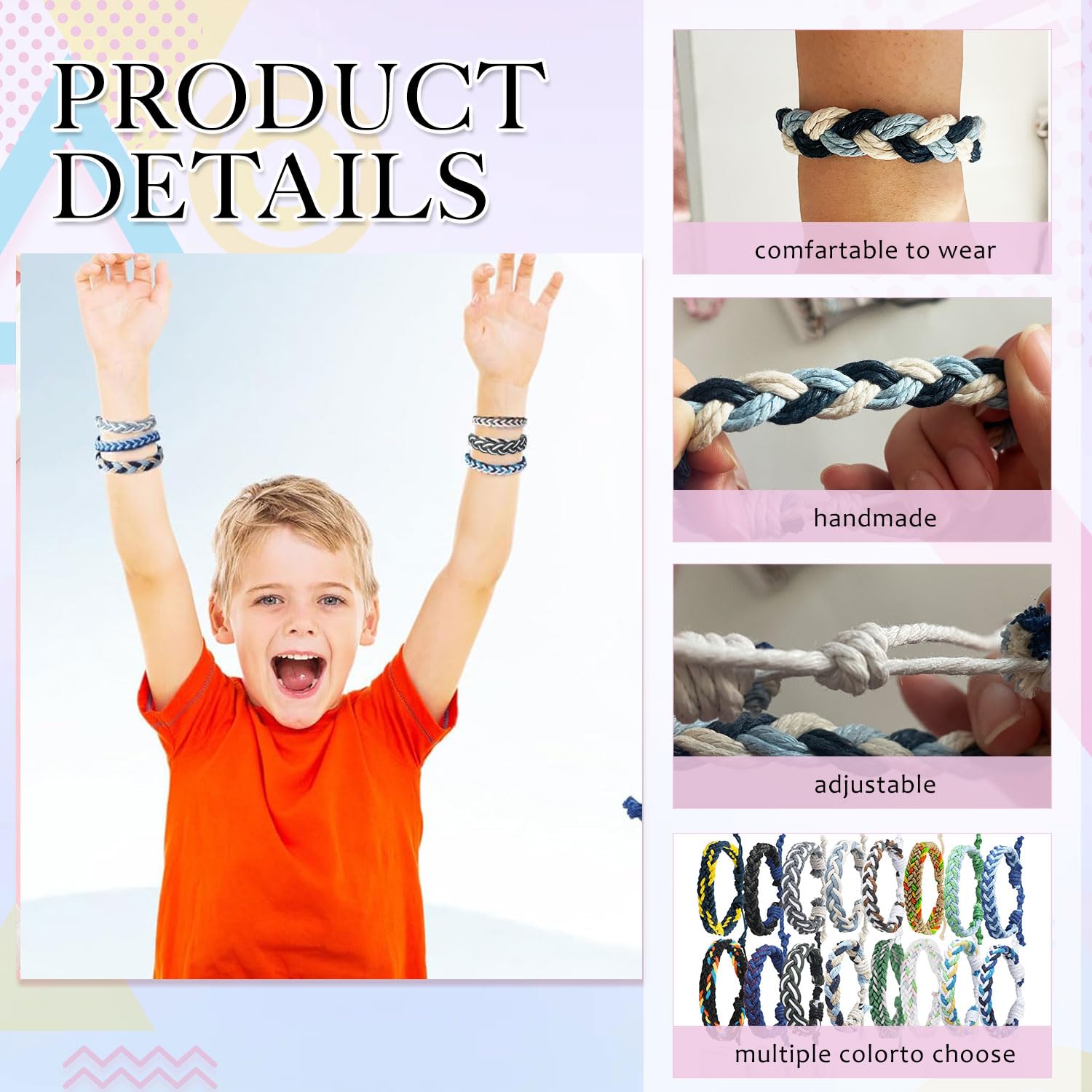 16-Piece Handmade Friendship Bracelet Set – Braided Adjustable Party Favors with Cards