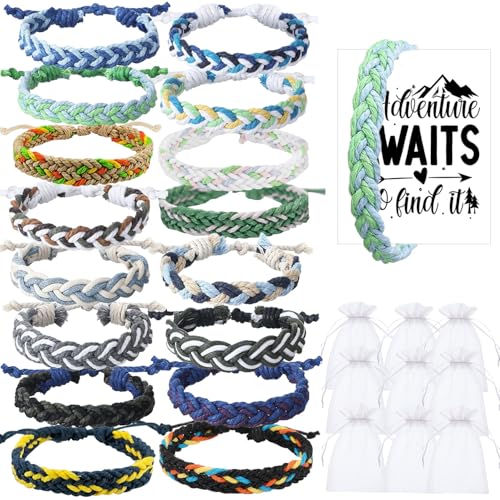 16-Piece Handmade Friendship Bracelet Set – Braided Adjustable Party Favors with Cards