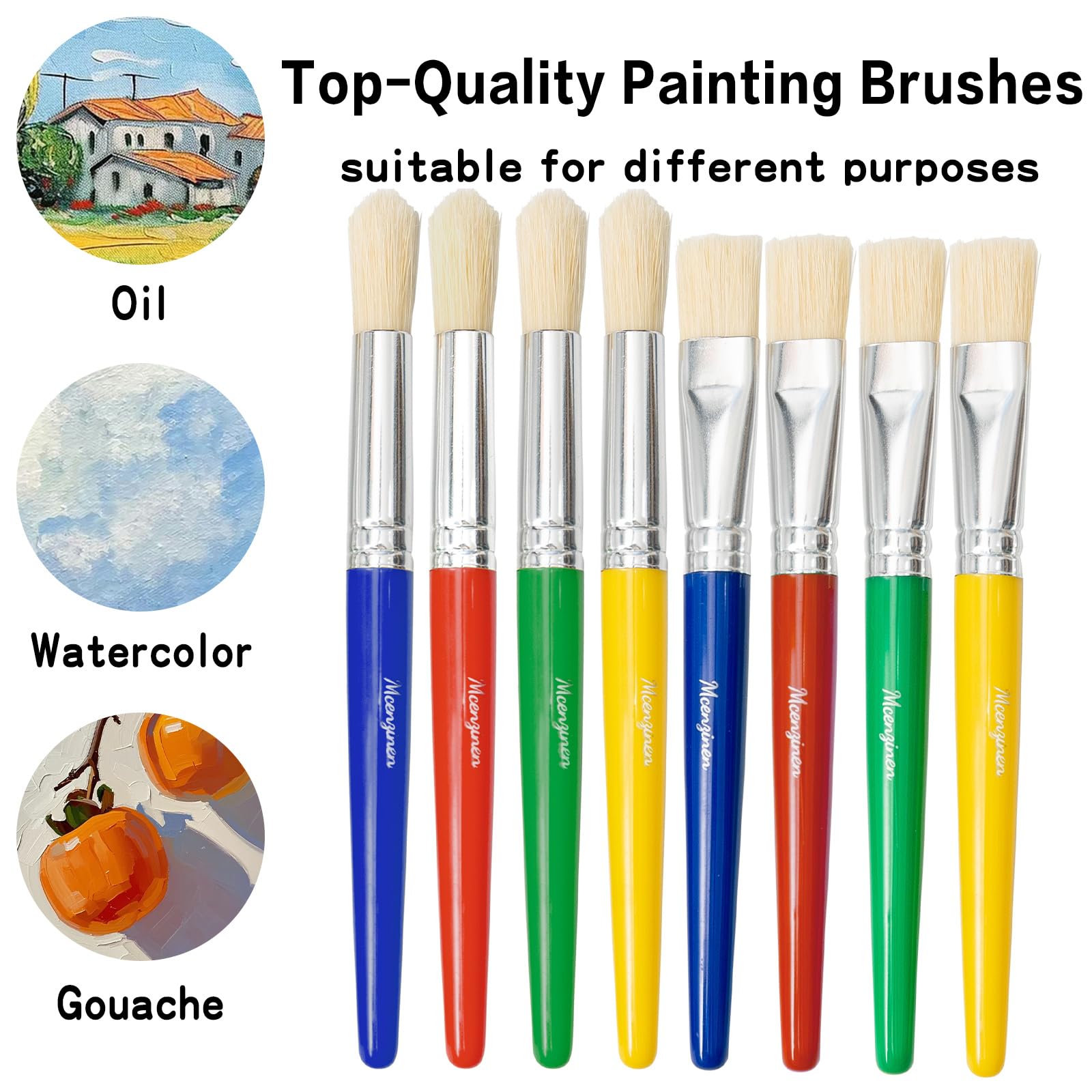 16-Piece Non-Toxic Paint Brush Set for Kids Ages 3-8 - Washable Nylon Bristles by Mcenzinen