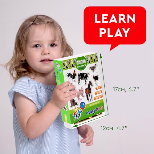 16 Realistic Farm Animal Fridge Magnets by Magdum – Educational Magnetic Set for Toddlers Age 3+