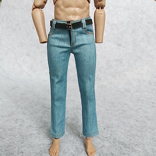 1/6 Scale Blue Jeans Pants for 12" Male Action Figures – Light Blue with Belt
