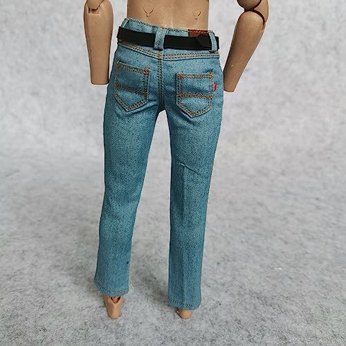 1/6 Scale Blue Jeans Pants for 12" Male Action Figures – Light Blue with Belt