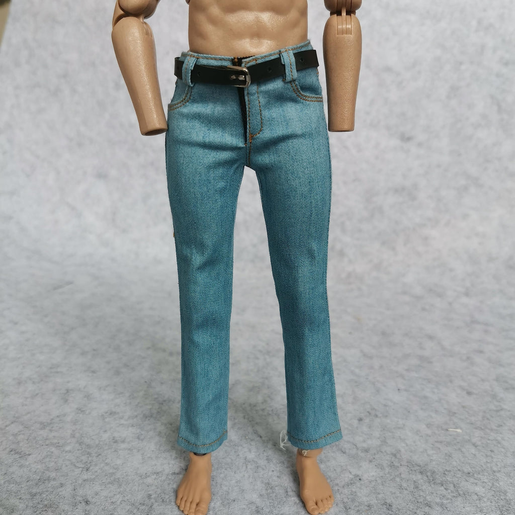 1/6 Scale Blue Jeans Pants for 12" Male Action Figures – Light Blue with Belt