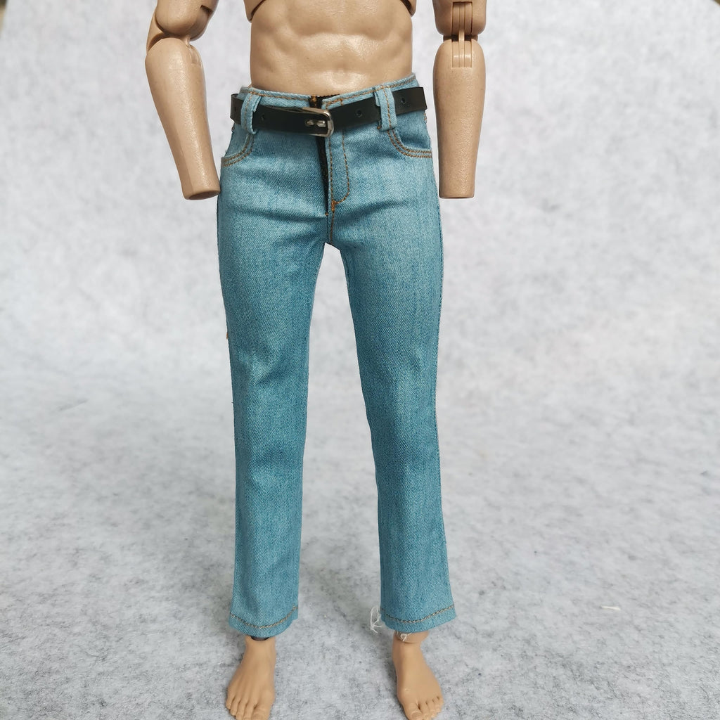 1/6 Scale Blue Jeans Pants for 12" Male Action Figures – Light Blue with Belt