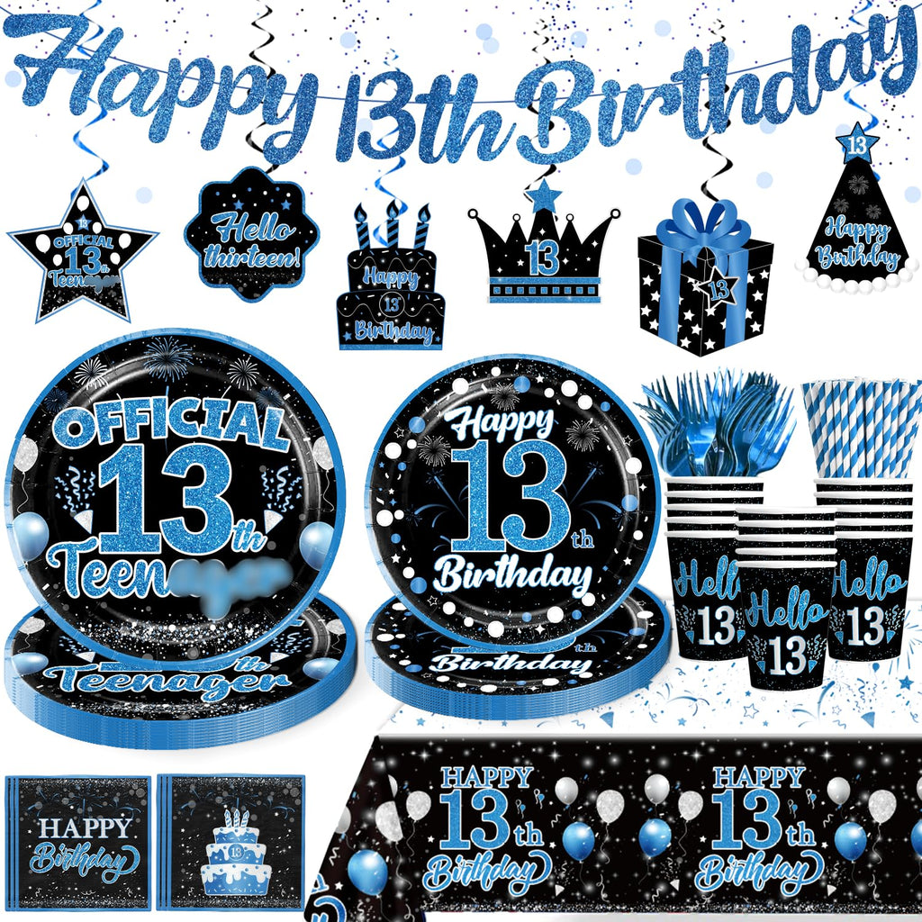 160 Pcs 13th Birthday Boy Party Decoration Set - Plates, Napkins, Banner & More