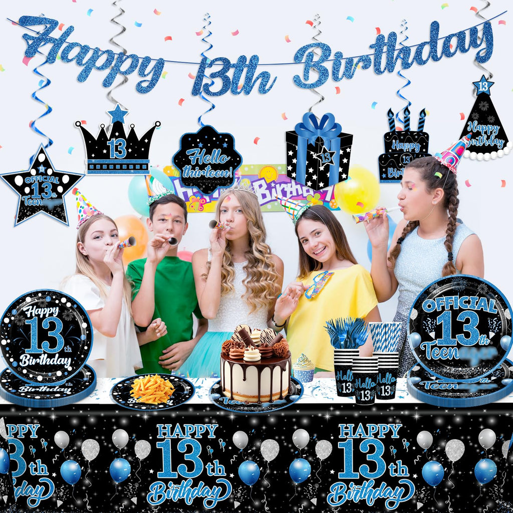 160 Pcs 13th Birthday Boy Party Decoration Set - Plates, Napkins, Banner & More