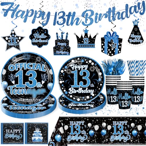 160 Pcs 13th Birthday Boy Party Decoration Set - Plates, Napkins, Banner & More