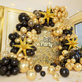 161pc Black and Gold Balloon Garland Arch Kit with Explosion Star Balloons for Anniversary Birthday Graduation Party Decor