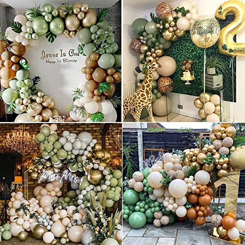 163 Pcs Sage Green Balloon Garland Kit – Natural Latex Jungle Safari Woodland Party Decorations for Baby Shower, Wild One Birthday