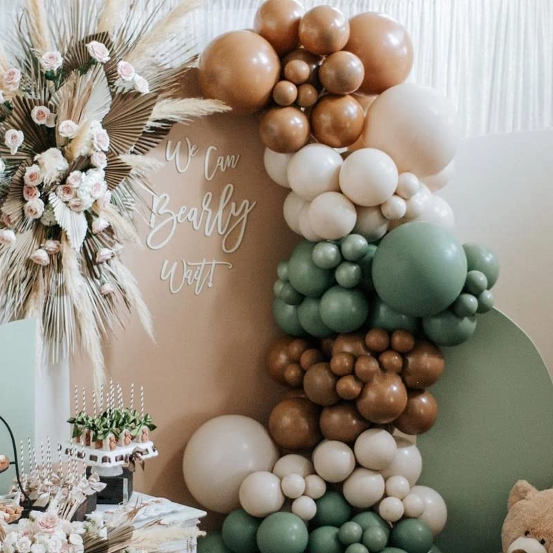 163 Pcs Sage Green Balloon Garland Kit – Natural Latex Jungle Safari Woodland Party Decorations for Baby Shower, Wild One Birthday