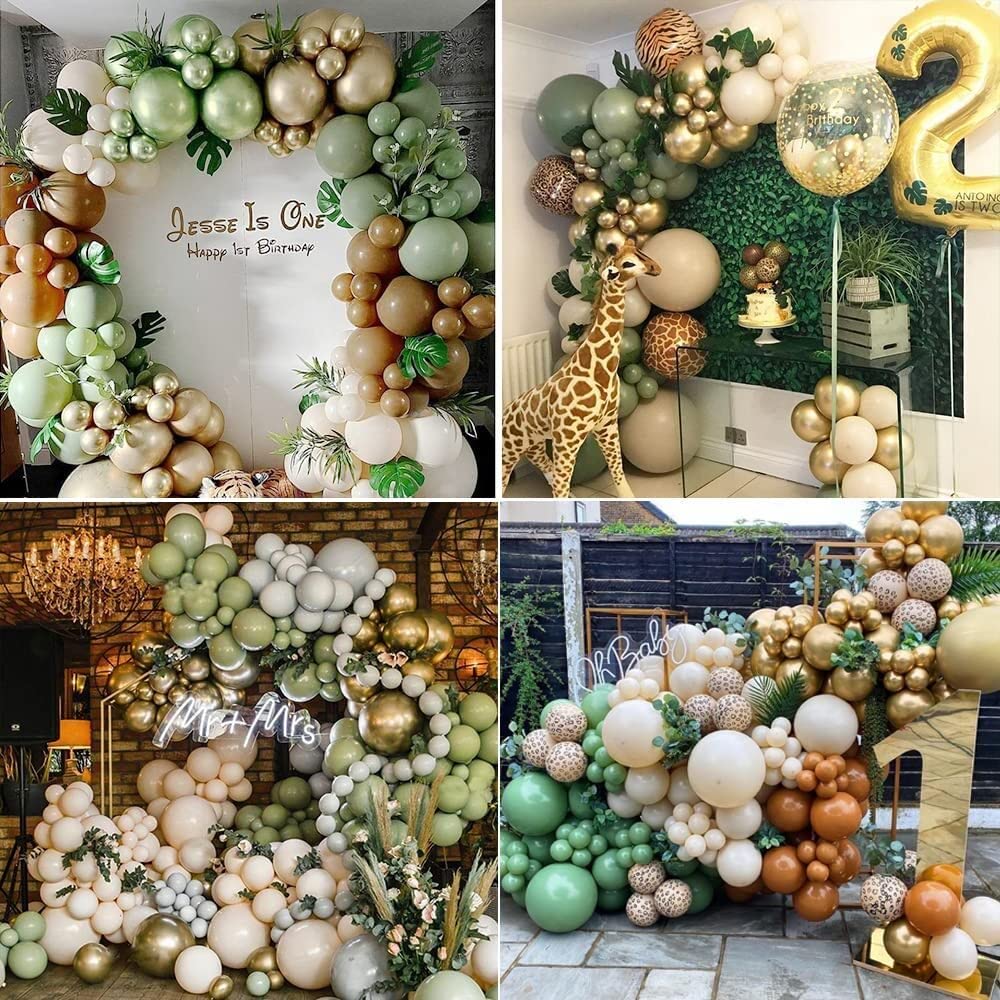 163 Pcs Sage Green Balloon Garland Kit – Natural Latex Jungle Safari Woodland Party Decorations for Baby Shower, Wild One Birthday