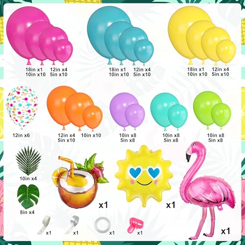 168-Piece Tropical Balloon Arch Garland Kit – Rainbow Neon & Foil Balloons for Luau, Birthday & Beach Party Decorations