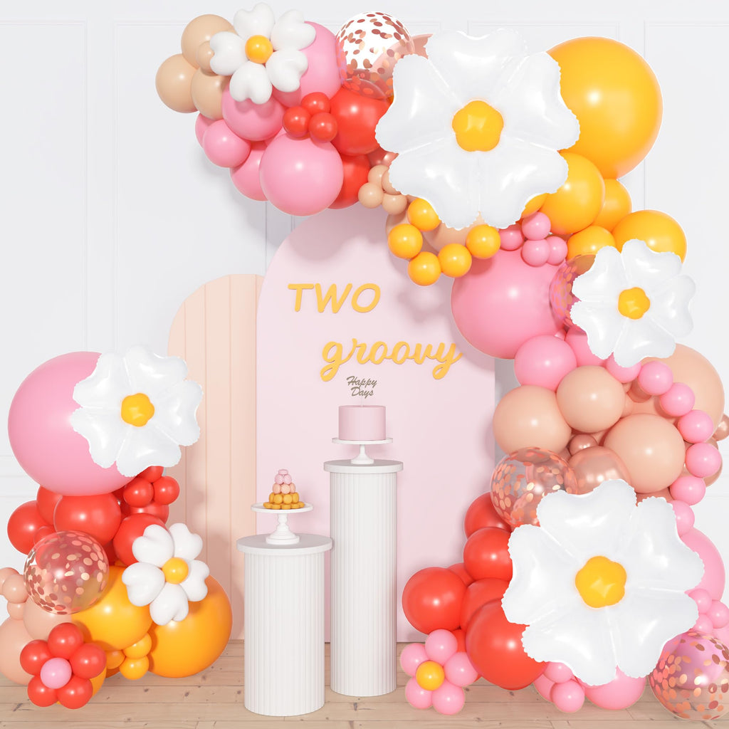 168Pcs Daisy Balloon Arch Garland Kit – Pastel Floral Balloons for Birthday, Baby Shower, Mother's Day & Groovy Parties