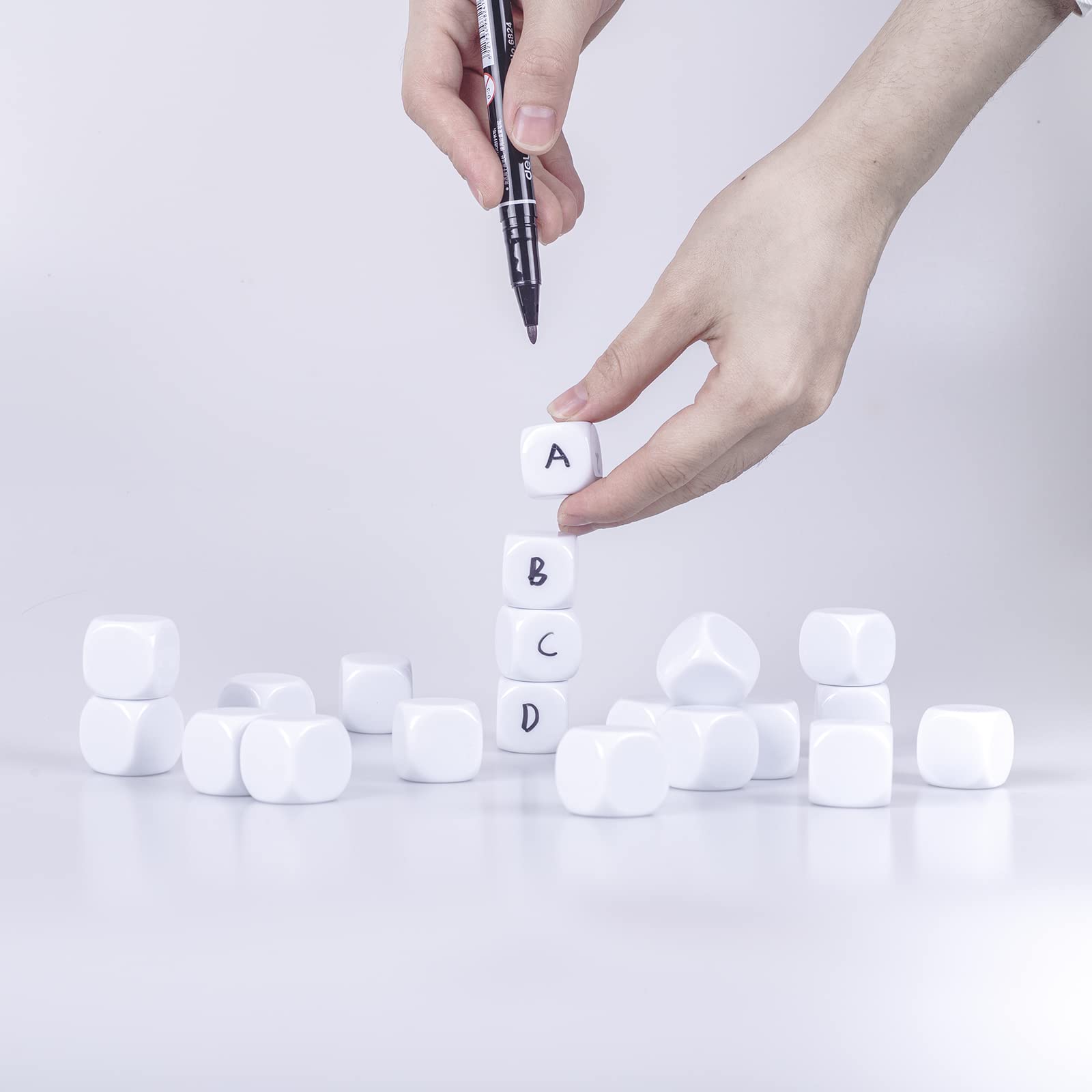 16mm Blank Acrylic Dice with Rounded Corners - 20 White Cubes for Crafts & Games