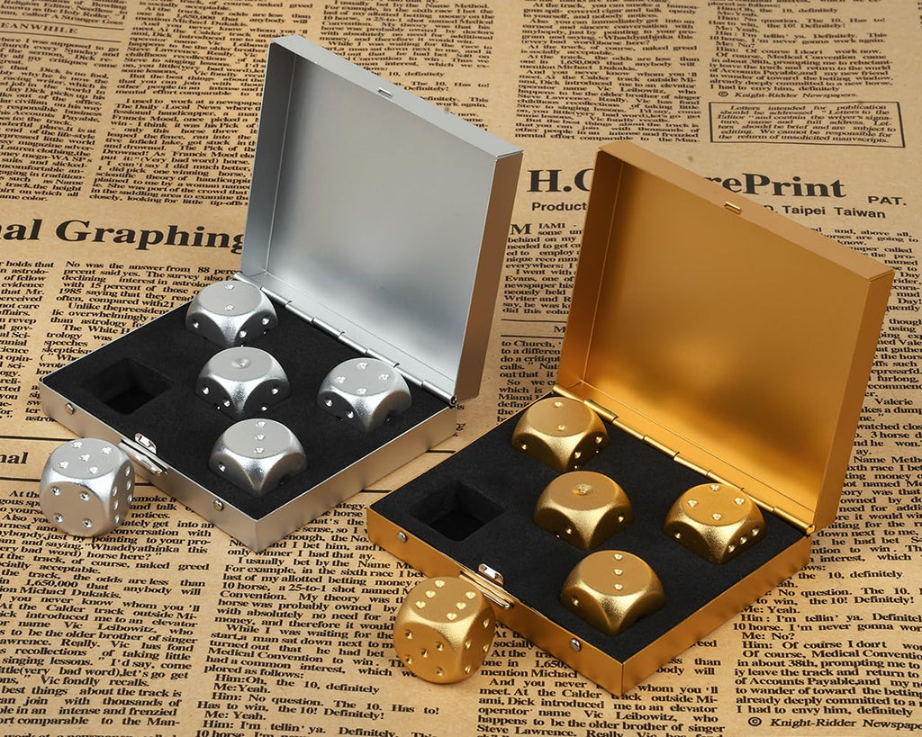 16mm Gold Aluminum Alloy Dice Set (5 Pieces) with Portable Case – DS.DISTINCTIVE STYLE