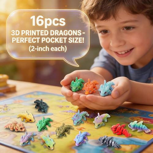16Pcs Articulated Dragon Bulk - 3D Printed Fidget Toys, Classroom Rewards, Easter Basket Stuffers