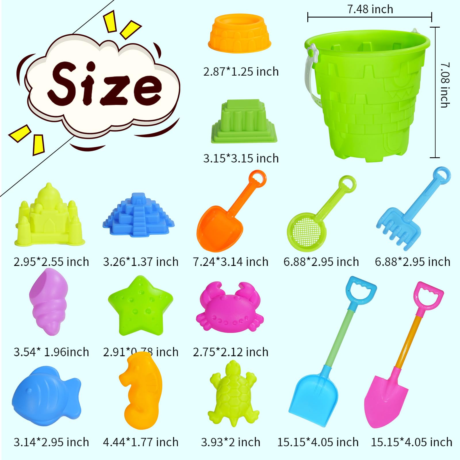 17-Piece Beach Toy Set for Kids – Bucket, Shovel, Molds, Rake & Sifter Sand Toys