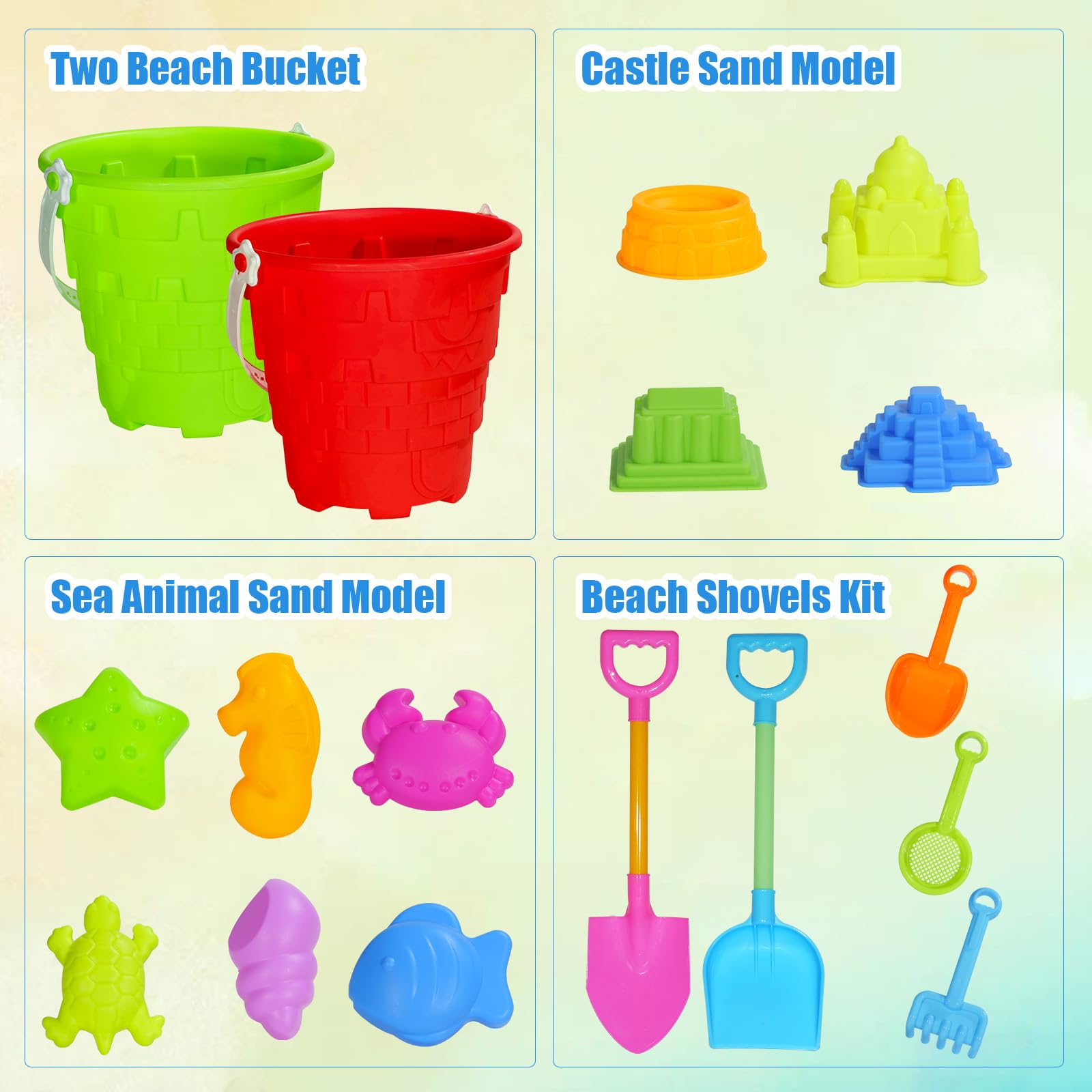 17-Piece Beach Toy Set for Kids – Bucket, Shovel, Molds, Rake & Sifter Sand Toys