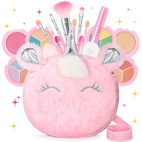 17-Piece Washable Makeup Kit for Kids 3-10 | Non-Toxic Unicorn Crossbody Bag Set