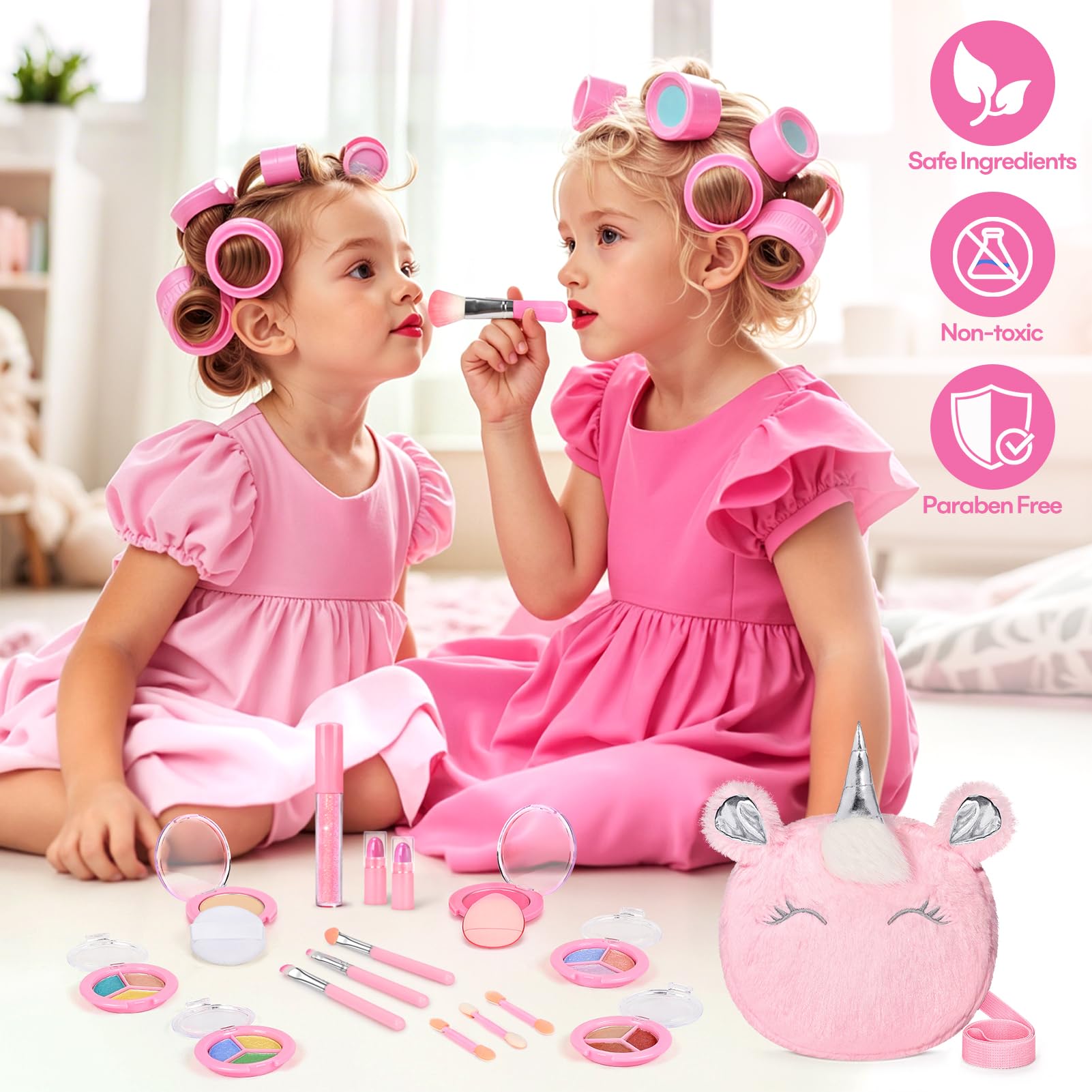 17-Piece Washable Makeup Kit for Kids 3-10 | Non-Toxic Unicorn Crossbody Bag Set