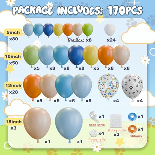 170-Piece Blue Dog Balloon Arch Kit for Birthday, Baby Shower & Puppy Parties