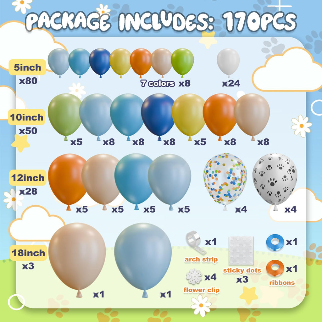 170-Piece Blue Dog Balloon Arch Kit for Birthday, Baby Shower & Puppy Parties
