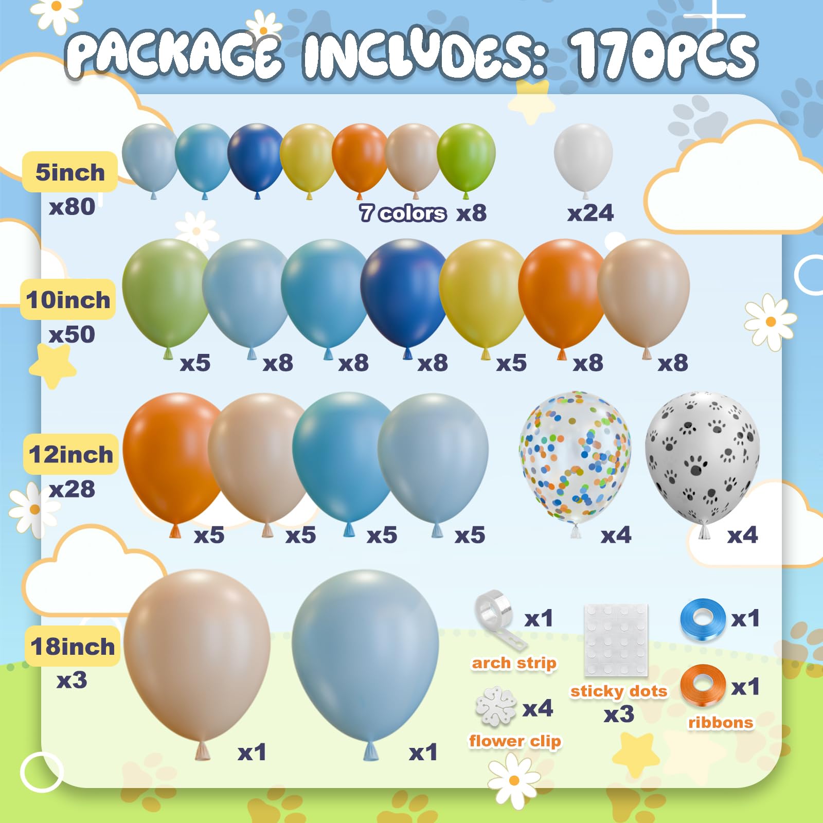 170-Piece Blue Dog Balloon Arch Kit for Birthday, Baby Shower & Puppy Parties