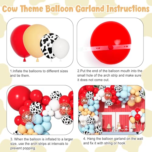 170-Piece Cowboy Western Balloon Arch Kit – Red & Blue Cow Print Balloons for Farm Animal Themed Baby Shower & Birthday Party Decor