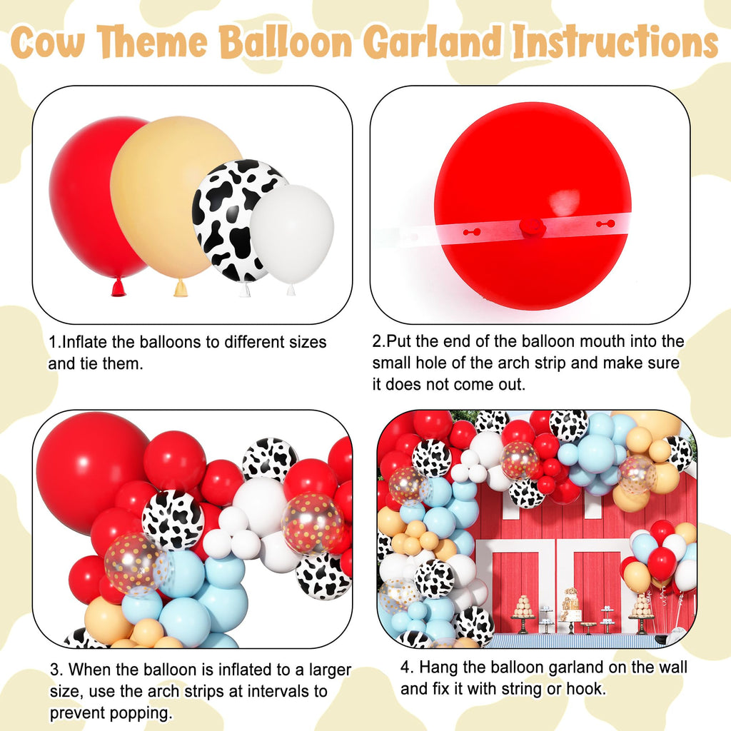 170-Piece Cowboy Western Balloon Arch Kit – Red & Blue Cow Print Balloons for Farm Animal Themed Baby Shower & Birthday Party Decor