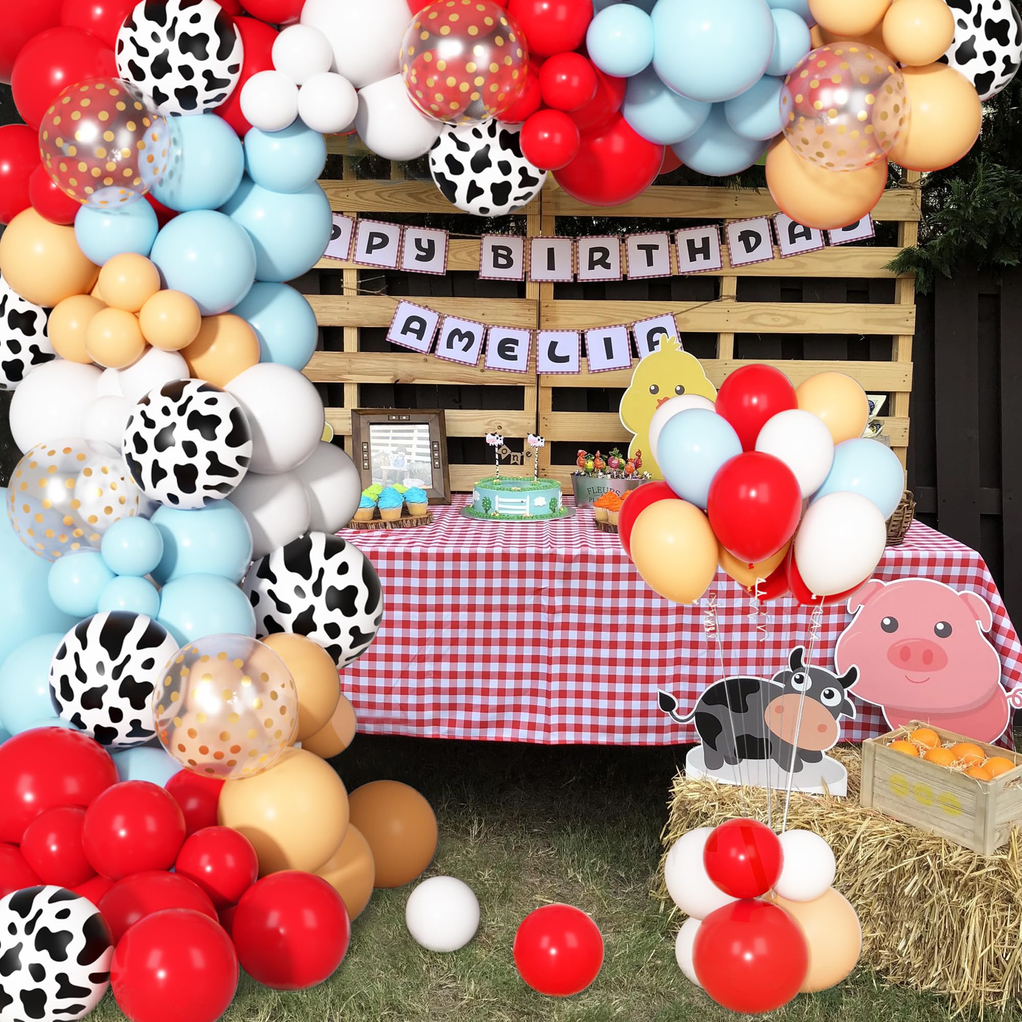 170-Piece Cowboy Western Balloon Arch Kit – Red & Blue Cow Print Balloons for Farm Animal Themed Baby Shower & Birthday Party Decor