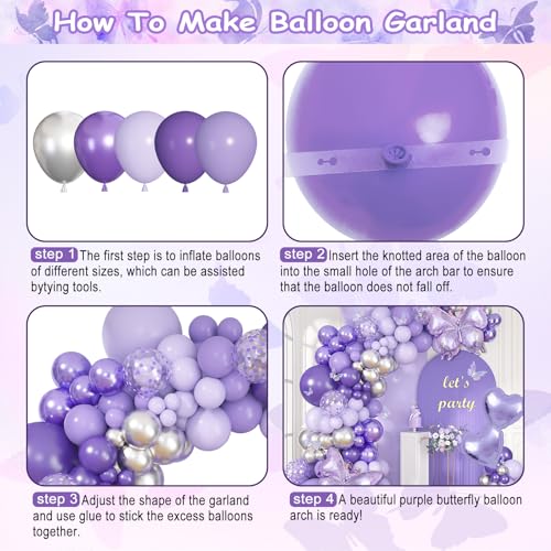 171-Piece Purple Butterfly Balloon Arch Kit with Foil Balloons and Garland Decorations for Birthday, Baby Shower, and Mother's Day Parties