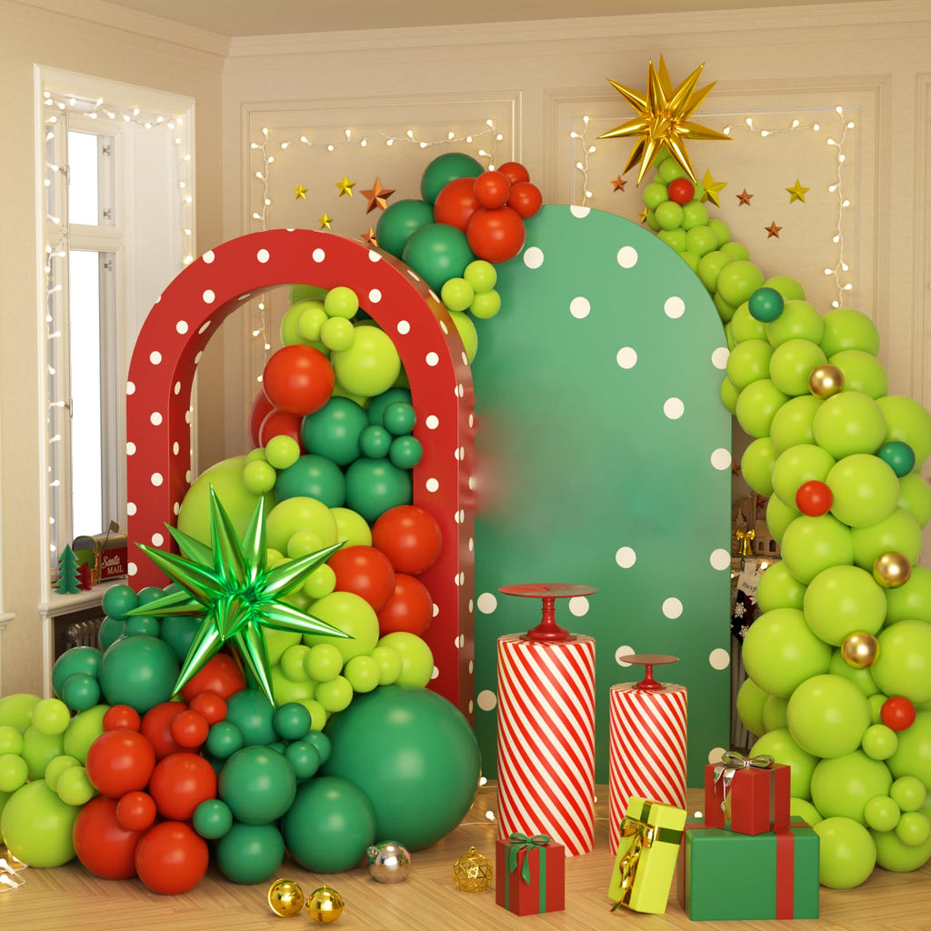 178-Piece Green and Red Balloon Arch Kit for Christmas Party Decorations