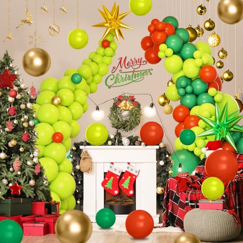 178-Piece Green and Red Balloon Arch Kit for Christmas Party Decorations