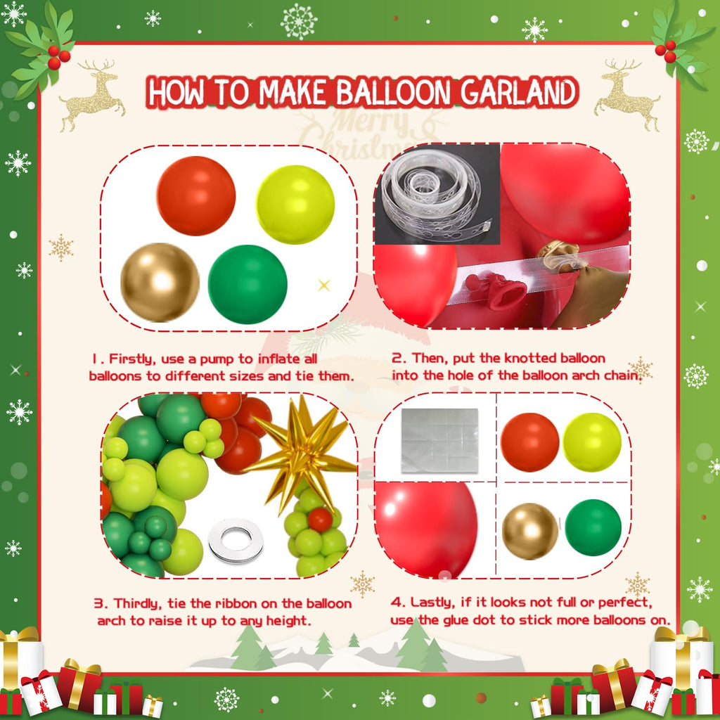 178-Piece Green and Red Balloon Arch Kit for Christmas Party Decorations