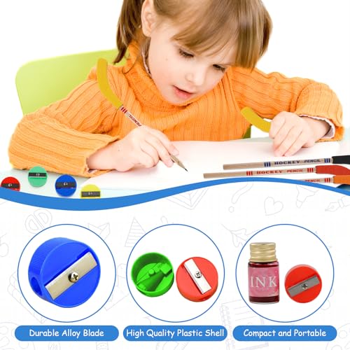 18 Hockey Pencils with Erasers & 8 Sharpeners - 9-Inch Stick Design, Black, Fun for Sports Fans